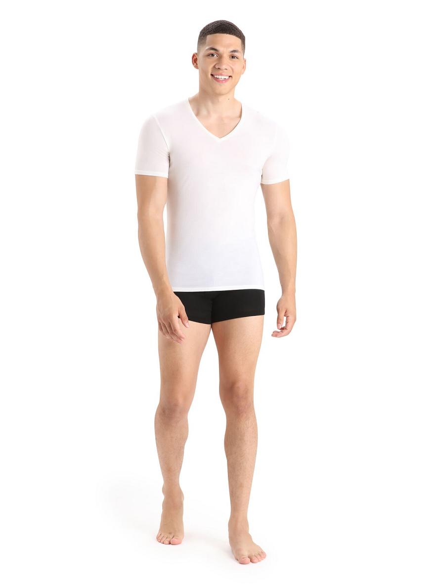 Men's Icebreaker Merino Anatomica Short Sleeve V Neck T-Shirt Underwear Snow | CA 1653QMAZ